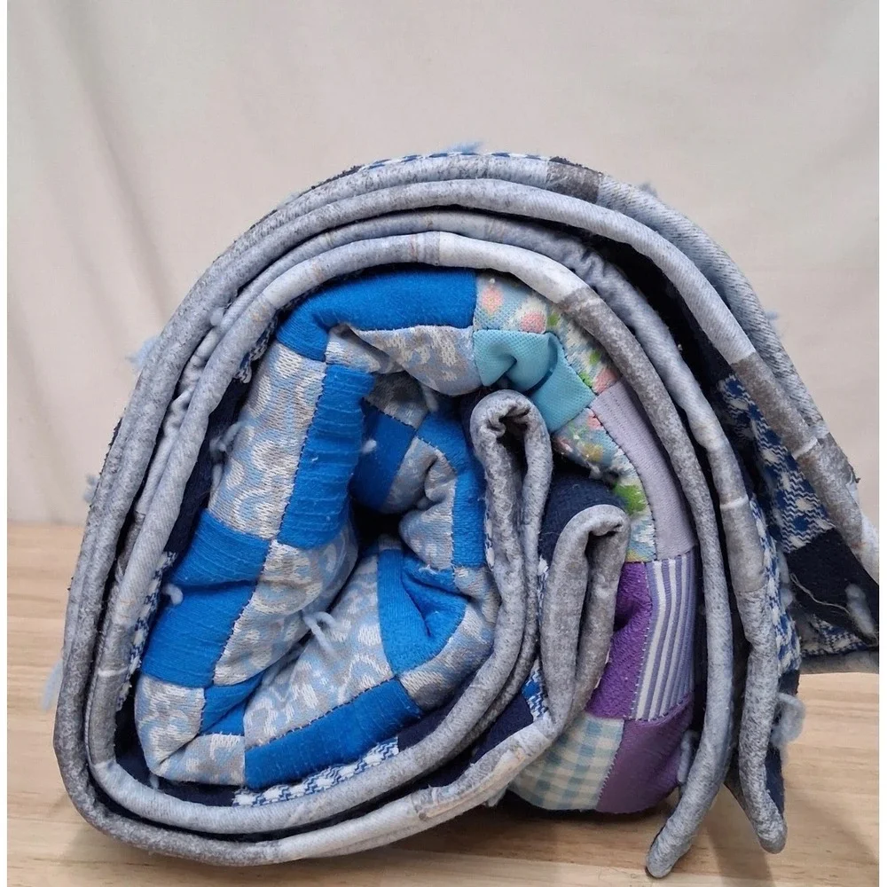 1.a.0.0.0.5 Handmade Tied Patchwork Quilt Checkerboard Lap Throw 54x64